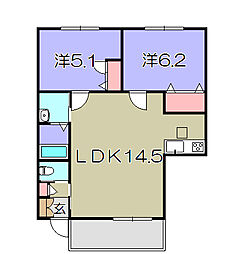 シエル　アクーユ 1階2LDKの間取り