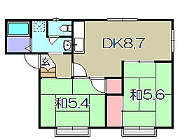 サンシティー宝積A棟 2DKの間取図画像