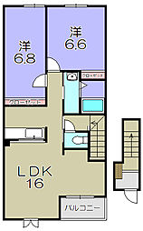 イーストガーデン 2階2LDKの間取り