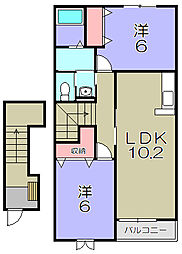 アニメート宝積 2階2LDKの間取り