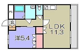 EL　GRACE 2階1LDKの間取り