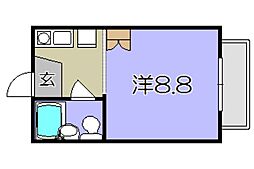 妙法寺ハイツA棟 1Kの間取図画像