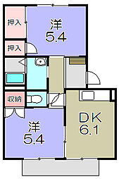 ファミールK 1階2DKの間取り