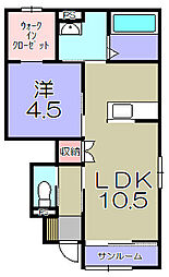 東近江市中小路町アパート 1LDKの間取図画像