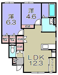 守山市伊勢町アパート 2LDKの間取図画像