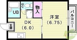 メゾン・ドゥ・フルール 1DKの間取図画像