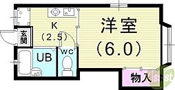 メゾン・ドゥ・フルール 1Kの間取図画像