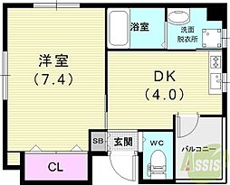 ザ・レジデンス新開地 1DKの間取図画像