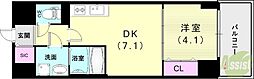 プレサンス神戸セレスティア 1DKの間取図画像