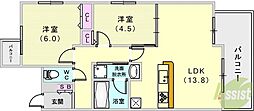サムティグランツ神戸 2LDKの間取図画像