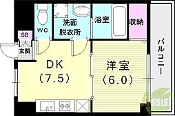 ユニバーサルビル 1DKの間取図画像