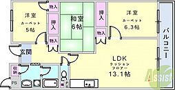 サイコート鈴蘭台 3LDKの間取図画像