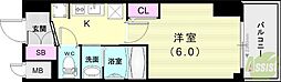 エステムコート神戸湊町 1Kの間取図画像