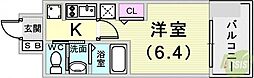 エステムコート神戸ハーバーランド前7レーベル 1Kの間取図画像