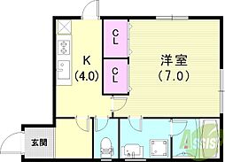アリビア鈴蘭台 1DKの間取図画像