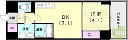 プレサンス神戸セレスティア 1DKの間取図画像