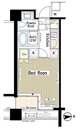 六本木エムケイアートレジデンス 2階1Kの間取り