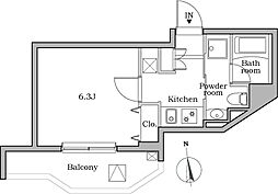 レジディア蒲田II 2階1Kの間取り