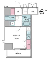 レジディア東品川 3階ワンルームの間取り