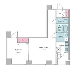 レジディアタワー麻布十番 1LDKの間取図画像