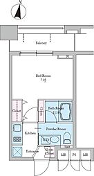 レジディア文京音羽II 8階1Kの間取り