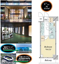 ドゥーエ新横浜 1Kの間取図画像