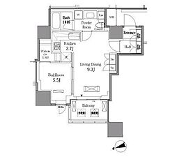 レジディアタワー目黒不動前 1LDKの間取図画像