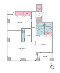 レジディアタワー麻布十番 2LDKの間取図画像