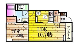 シャトーキンキA 1LDKの間取図画像