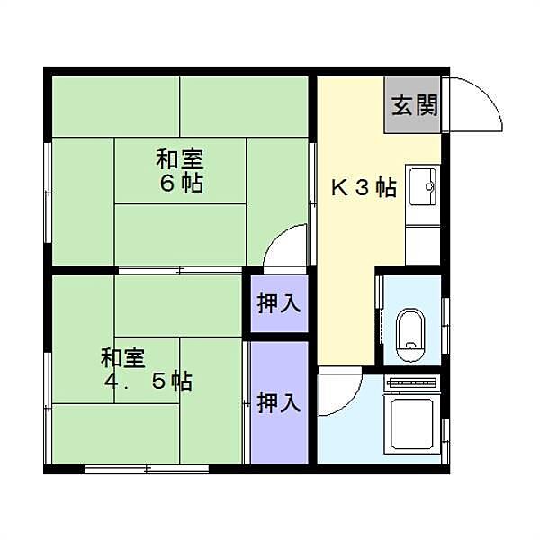 第二浅野アパート 206｜神奈川県横須賀市鷹取2丁目(賃貸アパート2K・2階・29.75㎡)の写真 その2