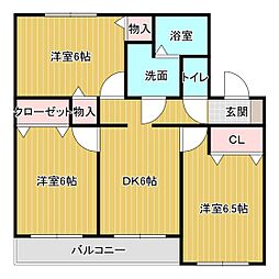 トレステーラ東中津ヴィラD 3DKの間取図画像