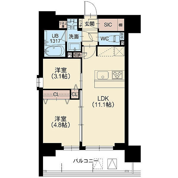 スプランディッド南千住DUE 1101｜東京都台東区清川２丁目(賃貸マンション2LDK・11階・44.38㎡)の写真 その2