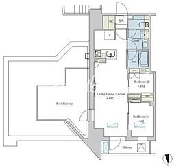 ブリリアイスト浅草 15階2LDKの間取り