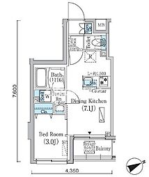 PrimeBliss蔵前 1DKの間取図画像