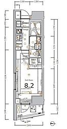 ジーベック大鳥居アジールコート 2階1Kの間取り