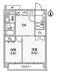 HF大森町レジデンス 2DKの間取図画像