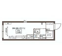 COCOCUBE大井町II ワンルームの間取図画像