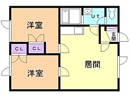 モンブランII 2階2LDKの間取り