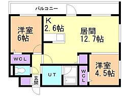 JR千歳線 千歳駅 徒歩4分の賃貸マンション 3階2LDKの間取り