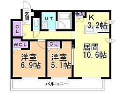 ジュノール千歳真々地 2LDKの間取図画像