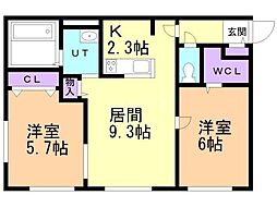 JR千歳線 千歳駅 徒歩17分の賃貸マンション 5階2LDKの間取り