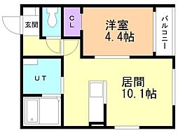 千歳市日の出3丁目アパート 1LDKの間取図画像