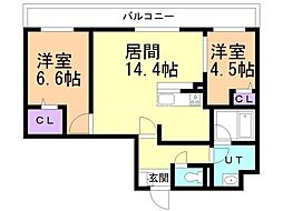 千歳市栄町1丁目マンション 2LDKの間取図画像