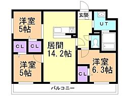 千歳市栄町1丁目マンション 3LDKの間取図画像