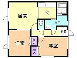 第二富士ハイツ 2DKの間取図画像