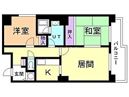 スカイヒルズ末広7ーII 922 9階2LDKの間取り