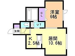 グランツ信濃 1LDKの間取図画像