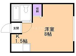 リラーハイツ高台 1Kの間取図画像