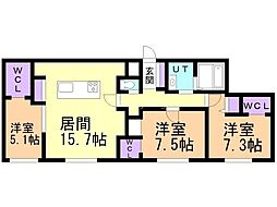 千歳市末広8丁目マンション 3LDKの間取図画像