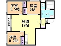 千歳市北陽6丁目マンション 3LDKの間取図画像
